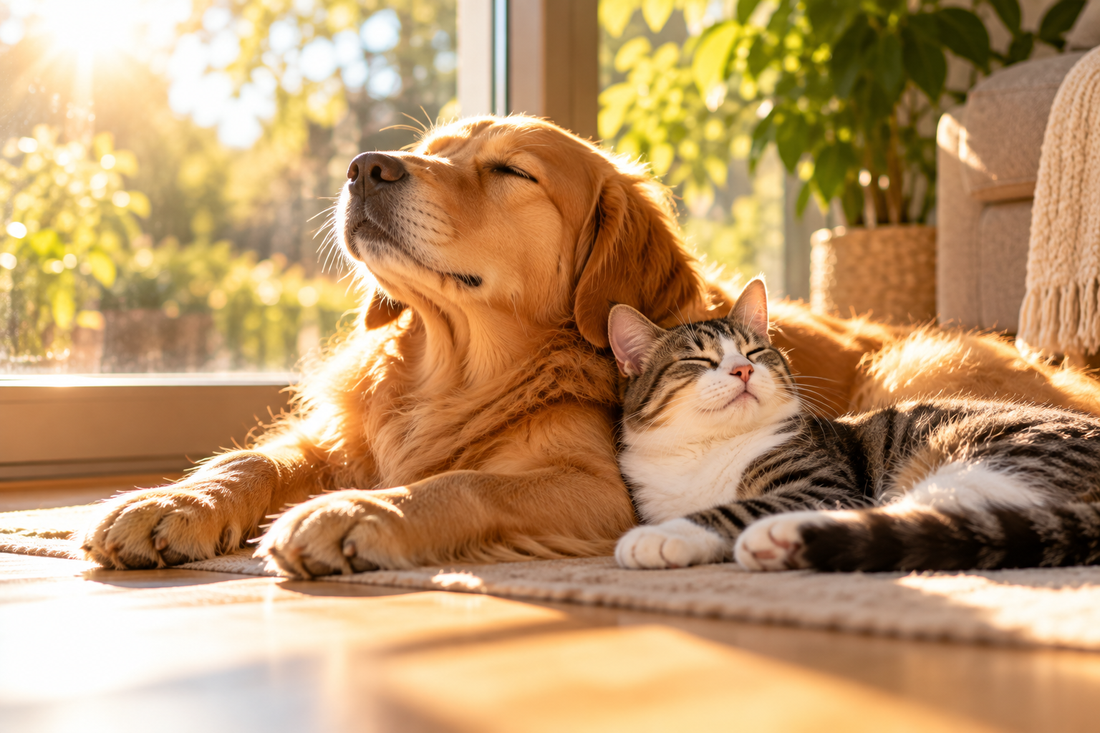 Hund und Katze genießen Sonne und Wärme
